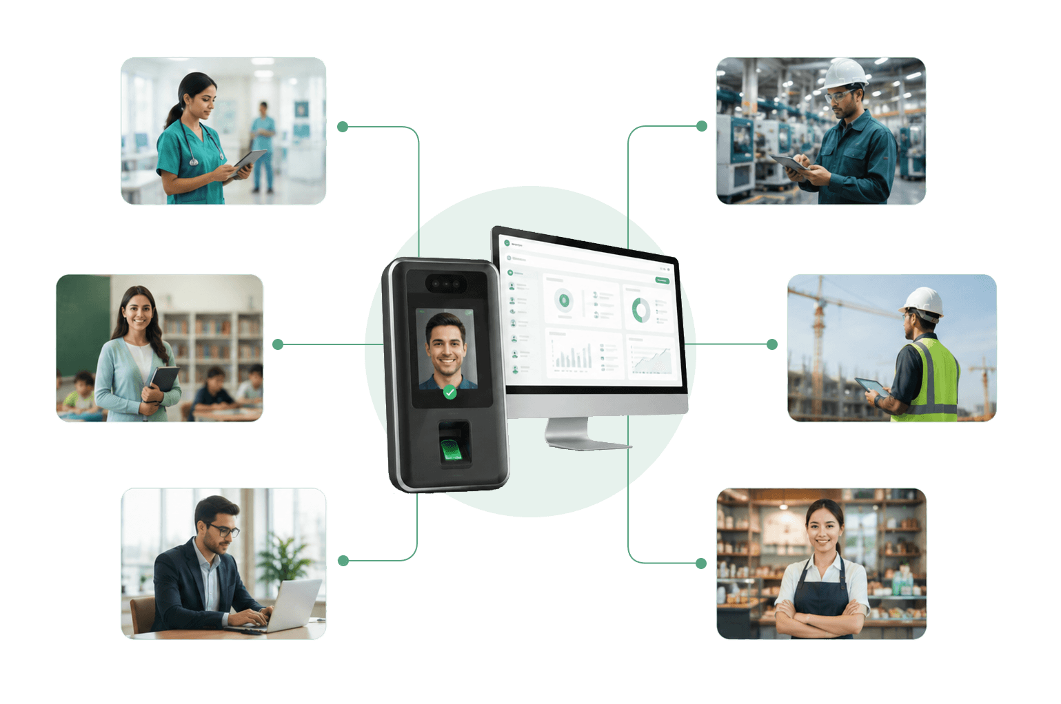BioMetricX connecting one biometric attendance system across healthcare, education, manufacturing, construction, finance and retail